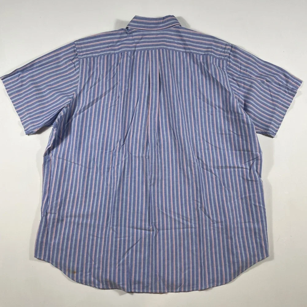Polo Ralph Lauren Button Down Mens 2XB Striped Short Sleeve Oxford Blue Pink